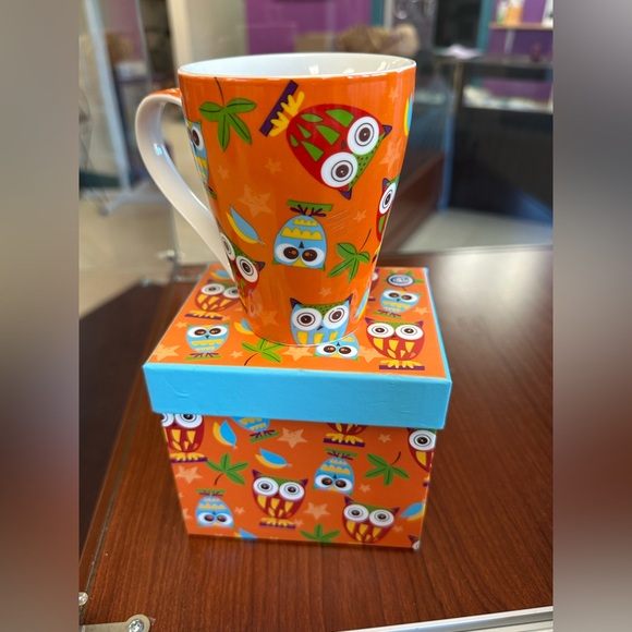 Other - 12 oz. Whimsical Calico Owl Bone China Cup